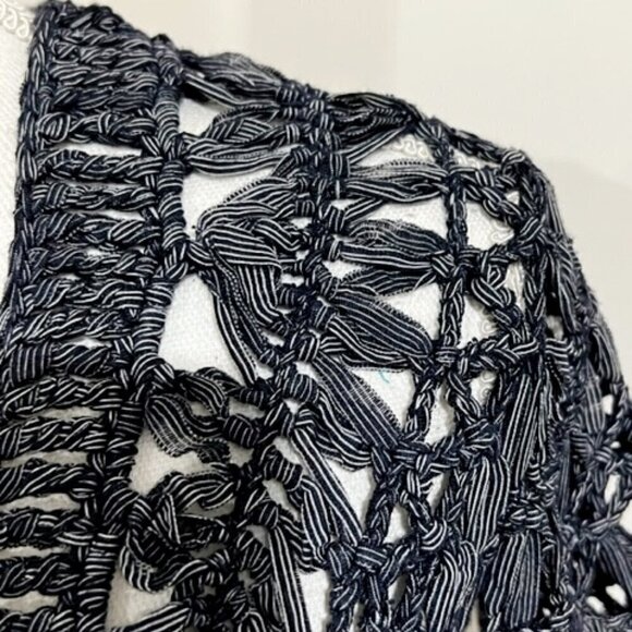 Chicos Blue Gray Twist Pinstripe Crochet Cardigan Sweater - Picture 3 of 7